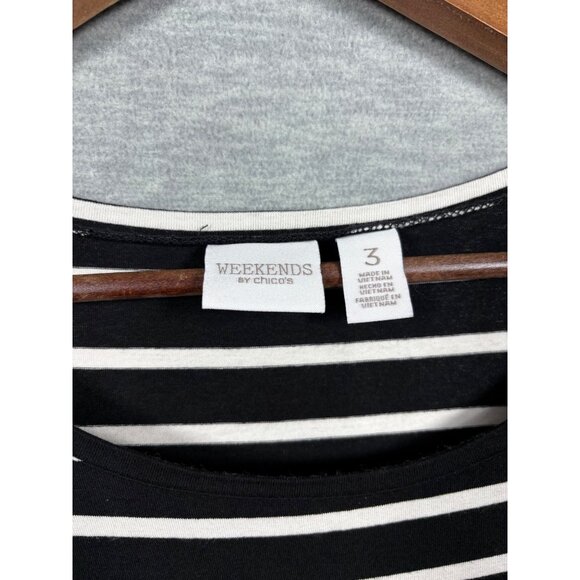 Weekends By Chicos Size 3 XL Striped Black White Tunic Top - Picture 2 of 6